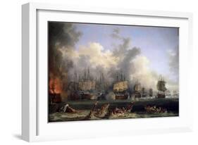 The Sinking of the Russian Battleship St. Evstafius in the Naval Battle of Chesma, 1771-Jacob Philipp Hackert-Framed Giclee Print