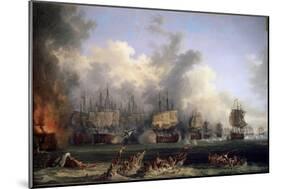 The Sinking of the Russian Battleship St. Evstafius in the Naval Battle of Chesma, 1771-Jacob Philipp Hackert-Mounted Giclee Print