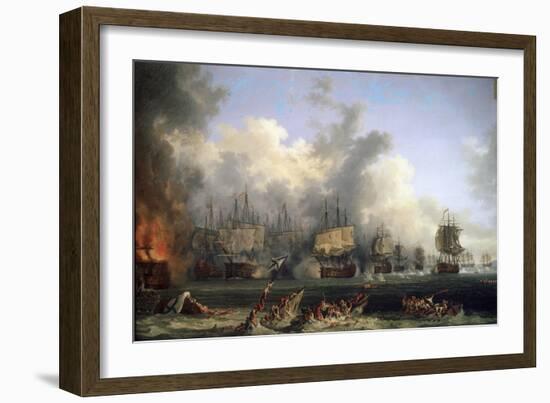 The Sinking of the Russian Battleship St. Evstafius in the Naval Battle of Chesma, 1771-Jacob Philipp Hackert-Framed Giclee Print