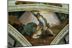The Sistine Chapel; Ceiling Frescos after Restoration: David and Goliath-Michelangelo Buonarroti-Mounted Giclee Print