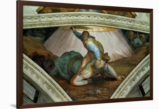 The Sistine Chapel; Ceiling Frescos after Restoration: David and Goliath-Michelangelo Buonarroti-Framed Giclee Print