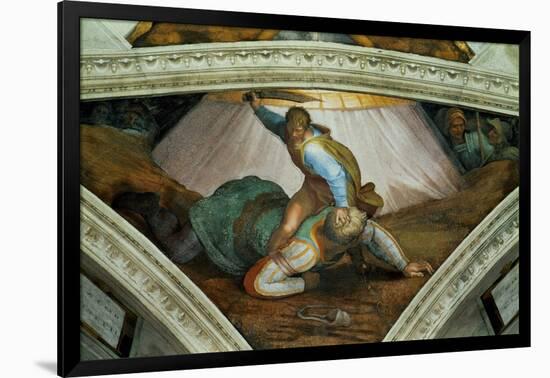 The Sistine Chapel; Ceiling Frescos after Restoration: David and Goliath-Michelangelo Buonarroti-Framed Giclee Print