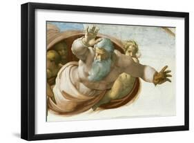 The Sistine Chapel; ceiling frescos after restoration. Dividing the waters from the land.-Michelangelo-Framed Giclee Print