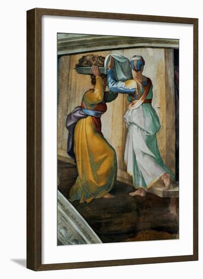 The Sistine Chapel; Ceiling Frescos after Restoration, Judith and Holofernes-Michelangelo Buonarroti-Framed Giclee Print