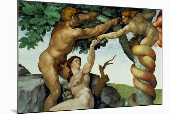 The Sistine Chapel; Ceiling Frescos after Restoration, Original Sin-Michelangelo Buonarroti-Mounted Giclee Print