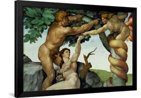 The Sistine Chapel; Ceiling Frescos after Restoration, Original Sin-Michelangelo Buonarroti-Framed Giclee Print