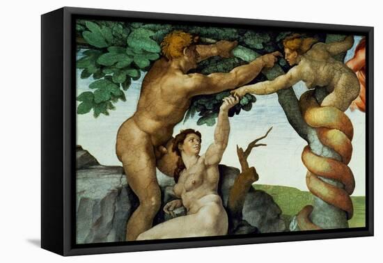 The Sistine Chapel; Ceiling Frescos after Restoration, Original Sin-Michelangelo Buonarroti-Framed Stretched Canvas