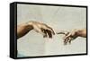 The Sistine Chapel; ceiling frescos after restoration. The creation of Adam.-Michelangelo-Framed Stretched Canvas