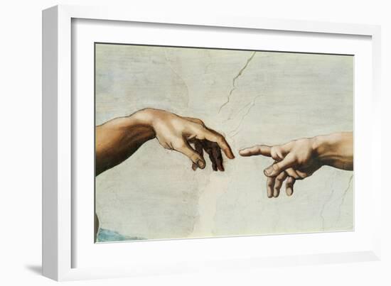 The Sistine Chapel; ceiling frescos after restoration. The creation of Adam.-Michelangelo-Framed Giclee Print