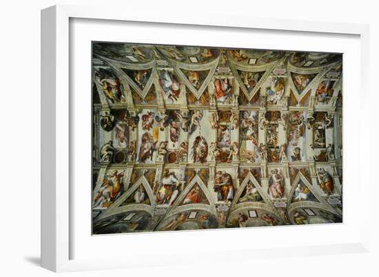 The Sistine Chapel; Ceiling Frescos after Restoration-Michelangelo Buonarroti-Framed Giclee Print