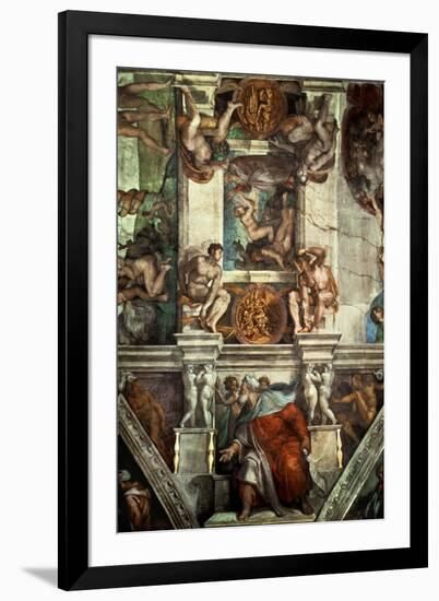 The Sistine Chapel: Creation of Eve, the Prophet Ezekiel-Michelangelo Buonarroti-Framed Premium Giclee Print