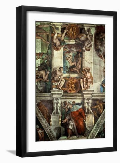 The Sistine Chapel: Creation of Eve, the Prophet Ezekiel-Michelangelo Buonarroti-Framed Giclee Print