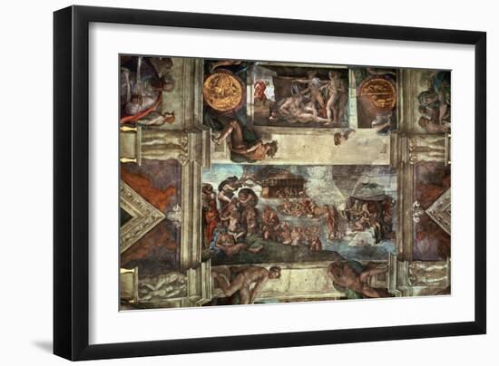 The Sistine Chapel: Noah's Drunkenness; the Flood-Michelangelo Buonarroti-Framed Giclee Print