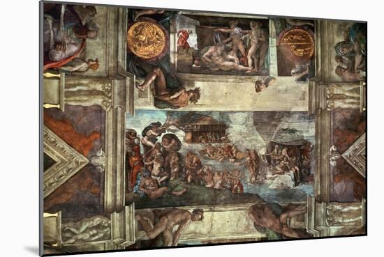 The Sistine Chapel: Noah's Drunkenness; the Flood-Michelangelo Buonarroti-Mounted Giclee Print