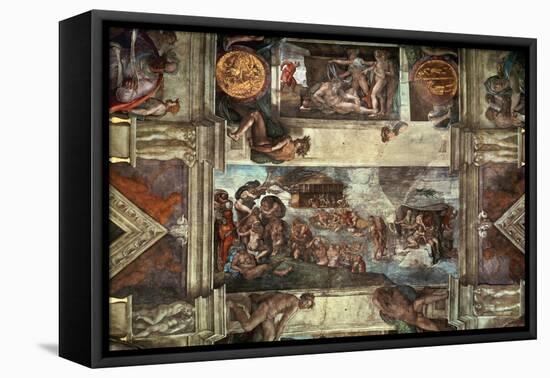 The Sistine Chapel: Noah's Drunkenness; the Flood-Michelangelo Buonarroti-Framed Stretched Canvas