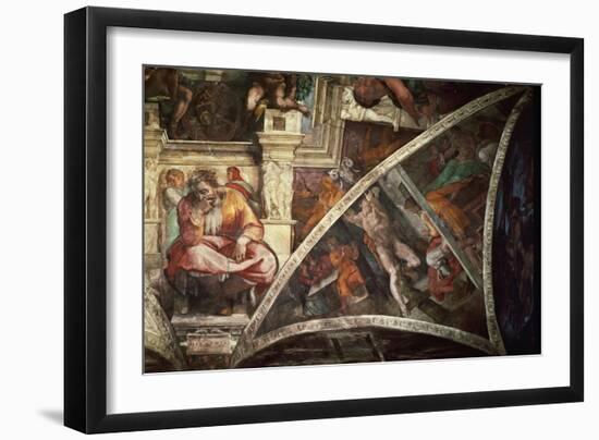 The Sistine Chapel: The Prophet Jeremiah; The Punishment of Aman, Book Esther-Michelangelo Buonarroti-Framed Giclee Print