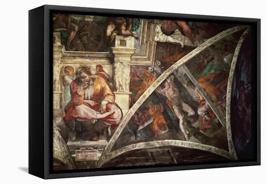 The Sistine Chapel: The Prophet Jeremiah; The Punishment of Aman, Book Esther-Michelangelo Buonarroti-Framed Stretched Canvas