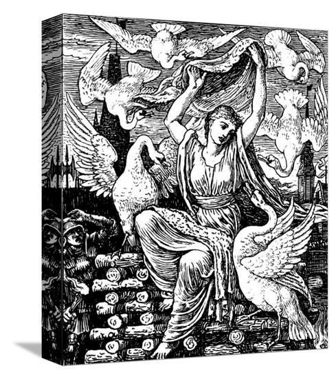 The Six Swans-Walter Crane-Stretched Canvas