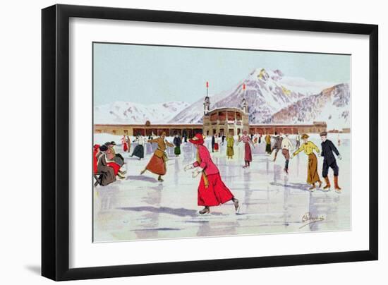 The Skating Rink in Davos, Switzerland-Carlo Pellegrini-Framed Premium Giclee Print