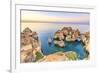 The sky turns pink at dawn on Ponta da Piedade Lagos Algarve Portugal Europe-ClickAlps-Framed Photographic Print