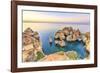 The sky turns pink at dawn on Ponta da Piedade Lagos Algarve Portugal Europe-ClickAlps-Framed Photographic Print