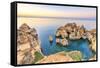 The sky turns pink at dawn on Ponta da Piedade Lagos Algarve Portugal Europe-ClickAlps-Framed Stretched Canvas