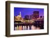 The Skyline of Downtown Hartford, Connecticut at Dusk from across the Connecticut River.-SeanPavonePhoto-Framed Photographic Print