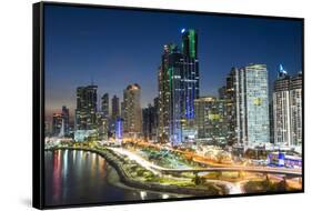 The skyline of Panama City at night, Panama City, Panama, Central America-Michael Runkel-Framed Stretched Canvas