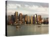 The Skyline of the Financial District Across Boston Harbor at Dawn, Boston, Massachusetts, USA-Amanda Hall-Stretched Canvas