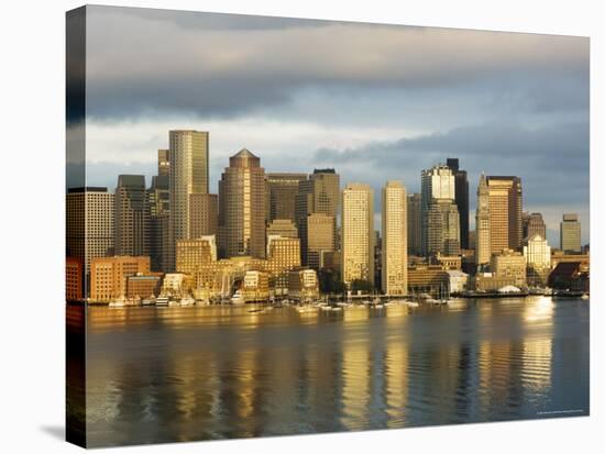 The Skyline of the Financial District Across Boston Harbor at Dawn, Boston, Massachusetts, USA-Amanda Hall-Stretched Canvas