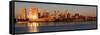 The skyscrapers of Philadelphia rise above the Delaware River at sunrise-null-Framed Stretched Canvas