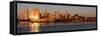 The skyscrapers of Philadelphia rise above the Delaware River at sunrise-null-Framed Stretched Canvas