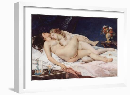 The Sleep, 1866, by Gustave Courbet, French realist painter. The painting.-Gustave Courbet-Framed Art Print
