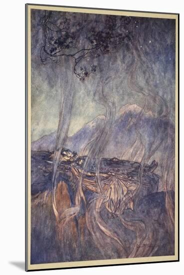 The sleep of Brunnhilde, illustration from 'The Rhinegold and the Valkyrie', 1910-Arthur Rackham-Mounted Giclee Print