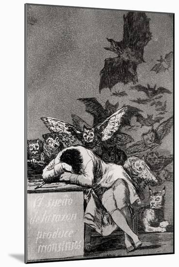 The Sleep of Reason Produces Monsters, from "Los Caprichos"-Francisco de Goya-Mounted Premium Giclee Print