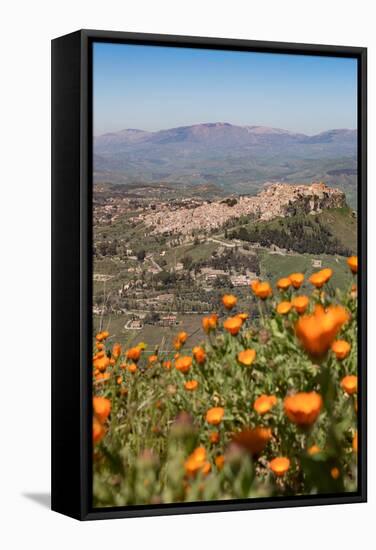 The Small Hill Town of Calascibetta Seen from Enna, Sicily, Italy, Europe-Martin Child-Framed Stretched Canvas