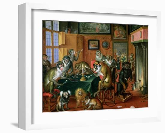 The Smoking Room with Monkeys-Abraham Teniers-Framed Giclee Print