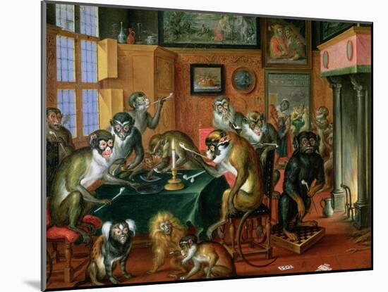 The Smoking Room with Monkeys-Abraham Teniers-Mounted Giclee Print
