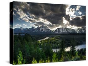 The Snake River with the Sun Setting over the Grand Tetons in the Background-Brad Beck-Stretched Canvas