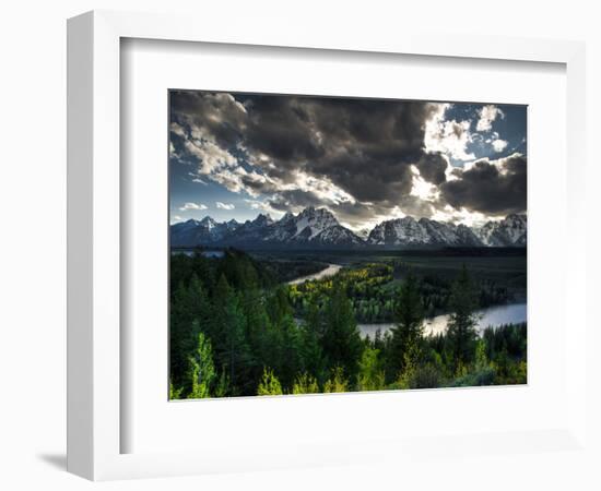 The Snake River with the Sun Setting over the Grand Tetons in the Background-Brad Beck-Framed Photographic Print