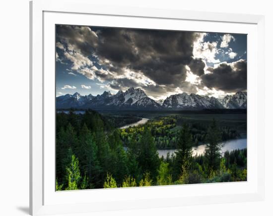 The Snake River with the Sun Setting over the Grand Tetons in the Background-Brad Beck-Framed Photographic Print