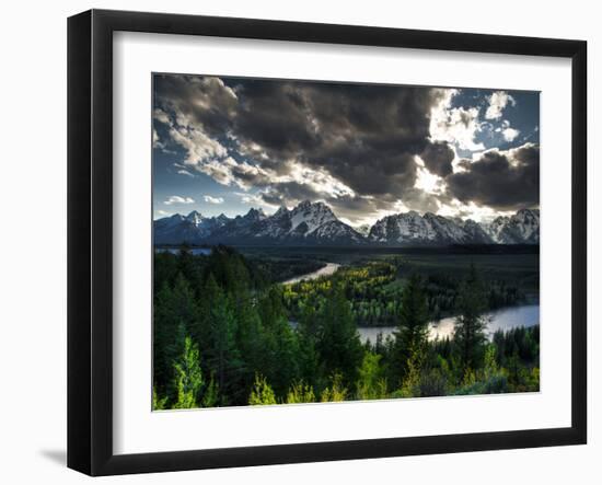 The Snake River with the Sun Setting over the Grand Tetons in the Background-Brad Beck-Framed Photographic Print