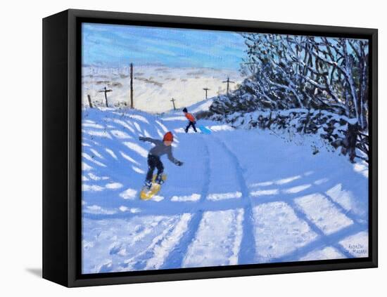 The snowboarder, Dove Head,Derbyshire, oil on canvas) 2021-Andrew Macara-Framed Stretched Canvas