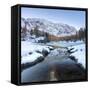 The snowy peaks reflected in the frozen Lake Mufule, Malenco Valley, Province of Sondrio, Valtellin-Roberto Moiola-Framed Stretched Canvas