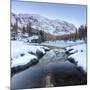 The snowy peaks reflected in the frozen Lake Mufule, Malenco Valley, Province of Sondrio, Valtellin-Roberto Moiola-Mounted Photographic Print