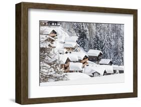 The Snowy Woods Frame the Typical Mountain Huts, Bettmeralp, District of Raron-Roberto Moiola-Framed Photographic Print