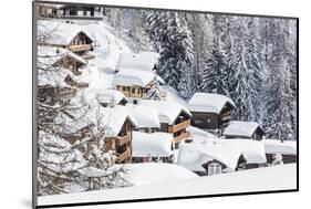 The Snowy Woods Frame the Typical Mountain Huts, Bettmeralp, District of Raron-Roberto Moiola-Mounted Photographic Print