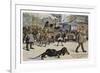 The Solution to the Problem for Traffic When a Very Long Dachshund Crosses the Road with is Owner-null-Framed Premium Giclee Print