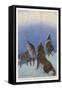 The Song of the Huskies: Howling Under the Aurora Borealis-Paul Bransom-Framed Stretched Canvas