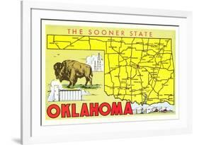 The Sooner State, Oklahoma, Map-null-Framed Premium Giclee Print